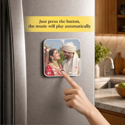 Personalized Custom Photo & Music Player Music Fridge Magnet for Husband Wife  Wedding Gift for Couples  Playable Music Rechargeable with On/Off Button